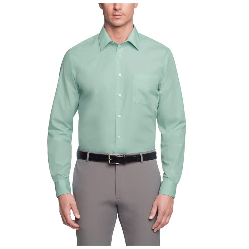 Van Heusen Men's Dress Shirt Regular Fit Poplin Solid, Leaf, 17.5" Neck 36"-37" Sleeve - Image 1